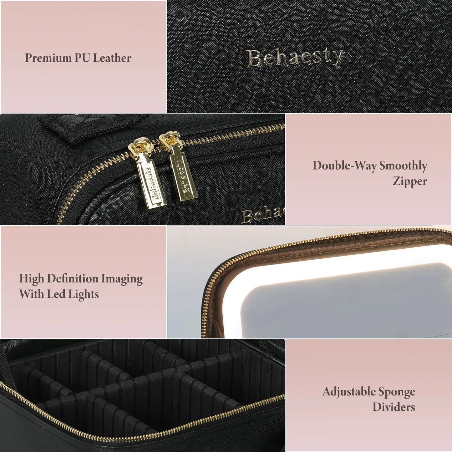 Trousse de maquillage de voyage avec miroir lumineux, étui de voyage de maquillage avec séparateurs réglables