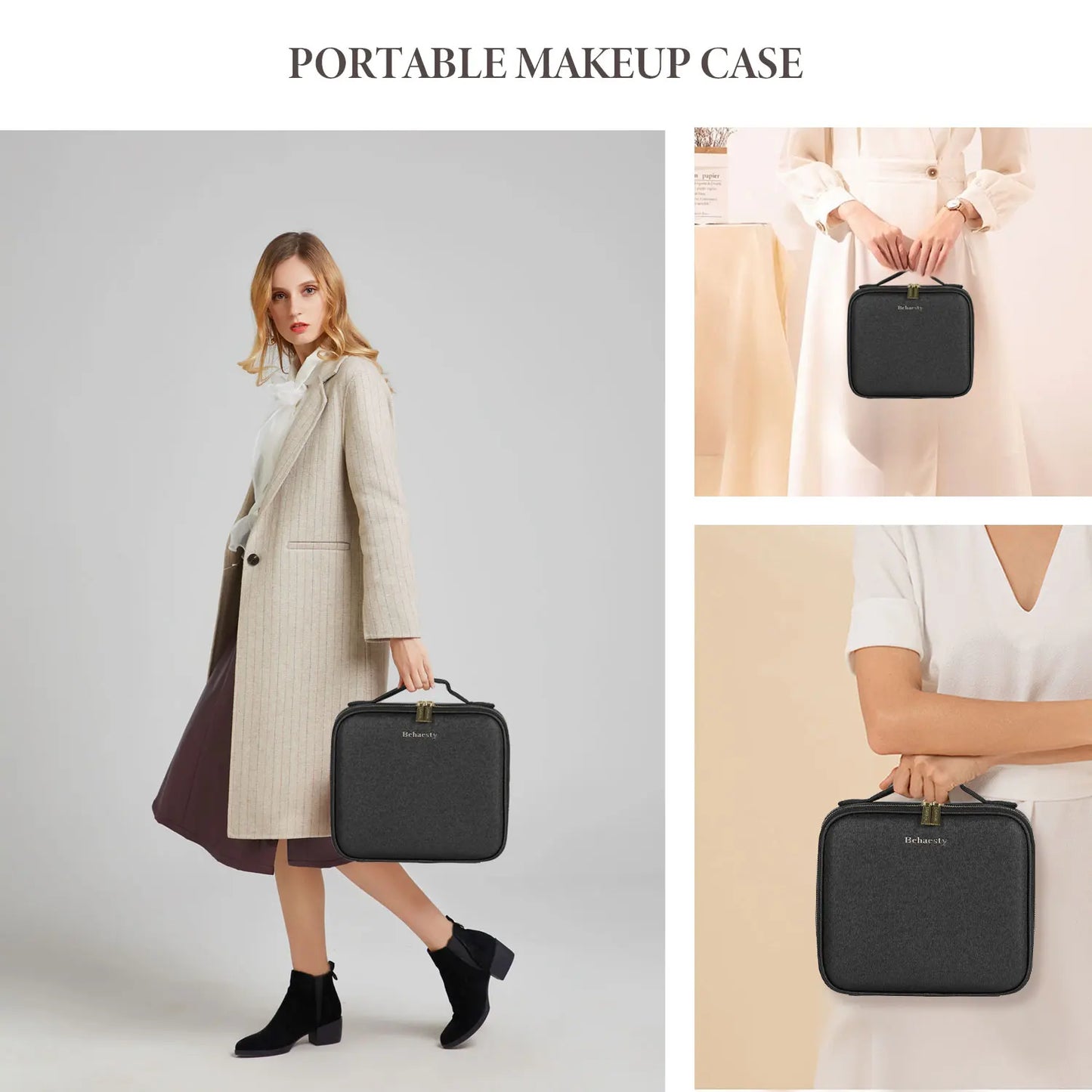 Trousse de maquillage de voyage avec miroir lumineux, étui de voyage de maquillage avec séparateurs réglables
