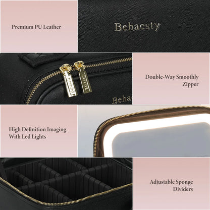 Trousse de maquillage de voyage avec miroir lumineux, étui de voyage de maquillage avec séparateurs réglables