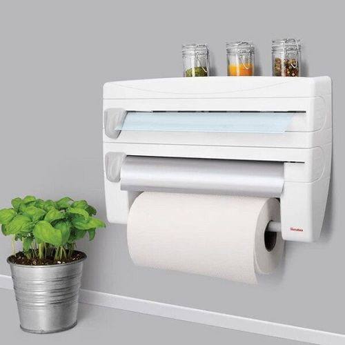 distributeur de film plastique et de papier aluminium, distributeur rechargeable avec coupe-film (gris)