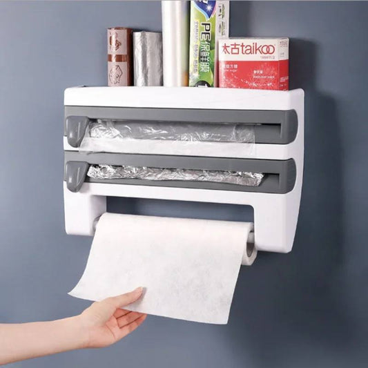 distributeur de film plastique et de papier aluminium, distributeur rechargeable avec coupe-film (gris)