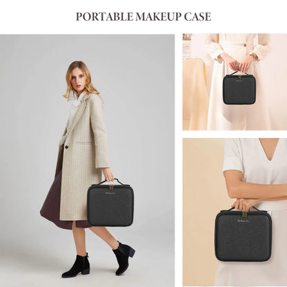 Trousse de maquillage de voyage avec miroir lumineux, étui de voyage de maquillage avec séparateurs réglables