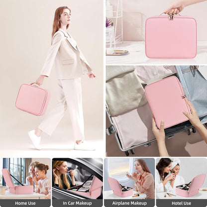 Trousse de maquillage de voyage avec miroir lumineux, étui de voyage de maquillage avec séparateurs réglables